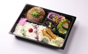 写真：Wメインの弁当『おろしハンバーグとエビフライ』